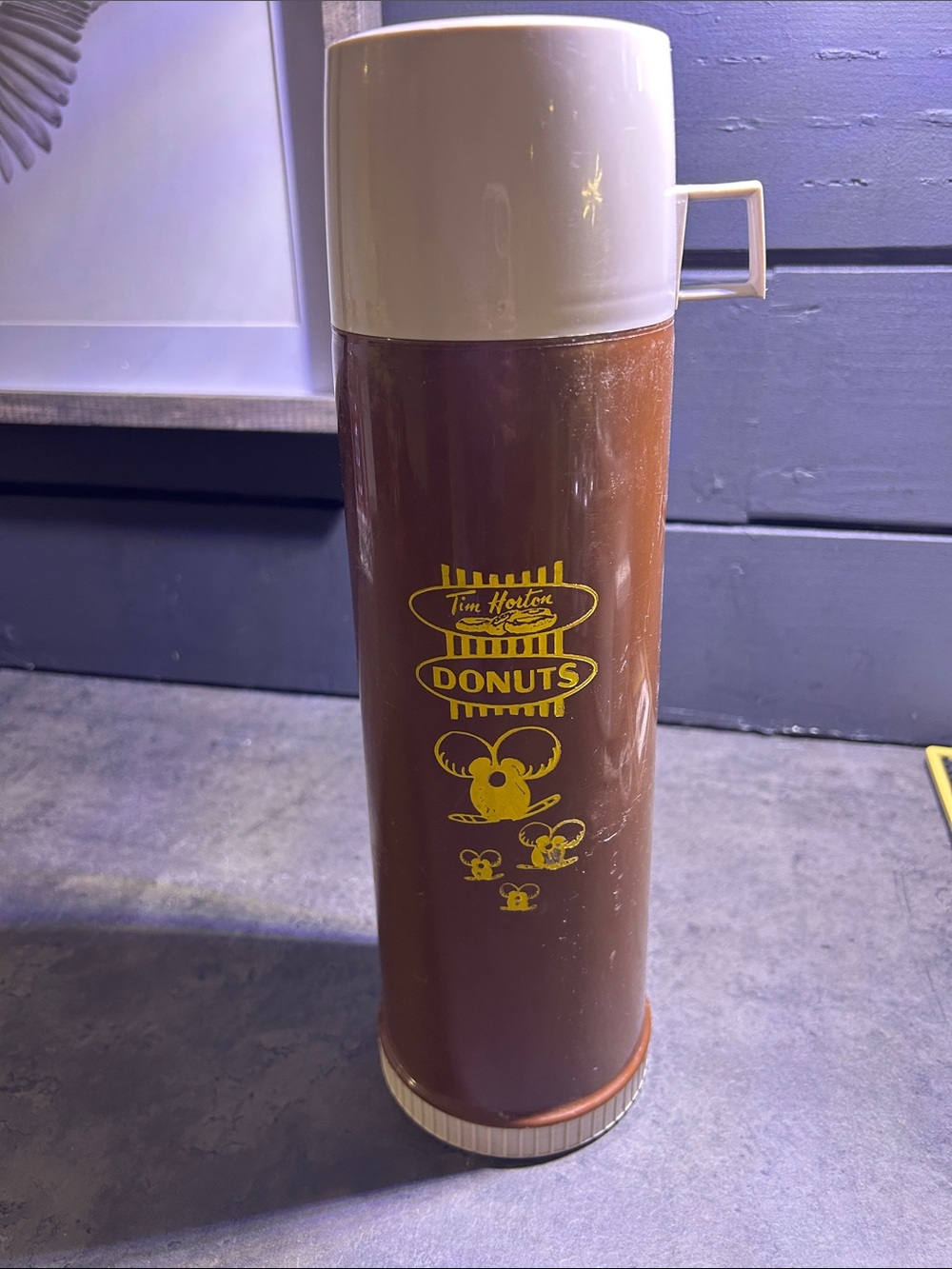 Vintage Tim Horton Hortons Donuts Plastic Thermos Timbits Tall 13.5" Brown